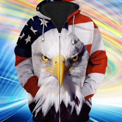 Unisex American Eagle Hoodie Sweatshirt Eagle Lover Pullover with American Flag Design image 1