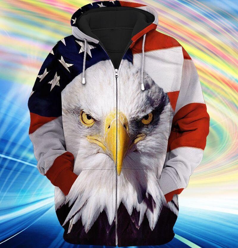 Unisex American Eagle Hoodie Sweatshirt Eagle Lover Pullover with American Flag Design image 1