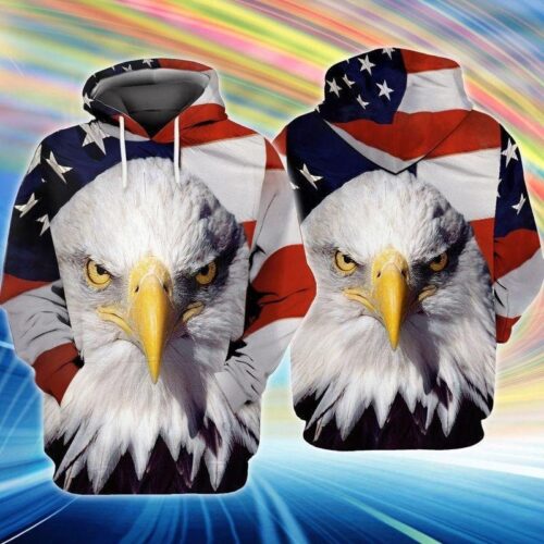 Unisex American Eagle Hoodie Sweatshirt Eagle Lover Pullover with American Flag Design image 0