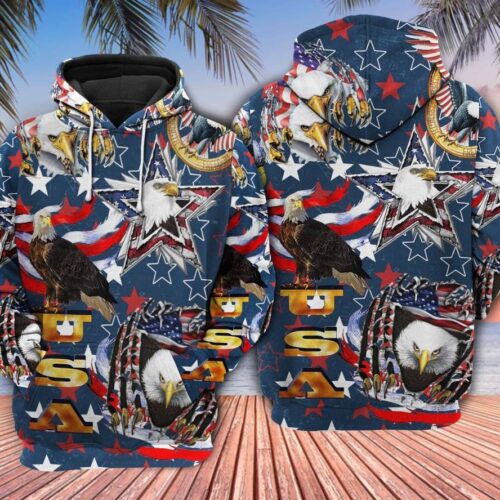 Unisex American Love Eagle Hoodie Patriotic Eagle Sweatshirt USA Flag Pullover Gift image 0