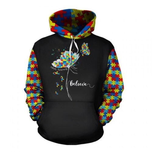 Unisex Autism Awareness Hoodie Sweatshirt Believe Autism Pullover Autism Gift Shirt image 0