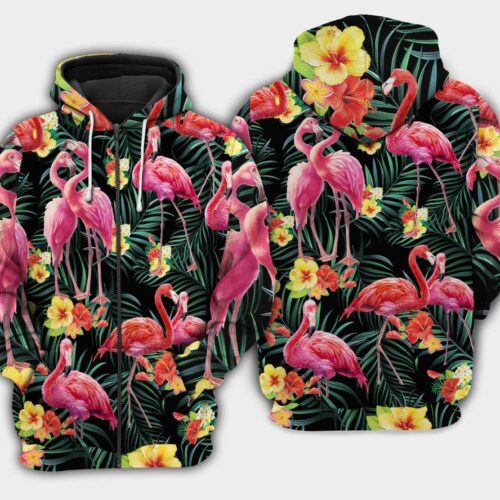 Unisex Floral Flamingo Couple Hoodie Sweatshirt Flamingo Lover Pullover Animal Print Hoodie image 1