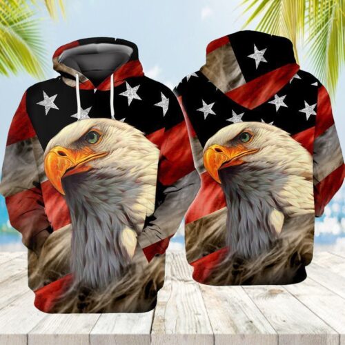 Big Eagle Head Pullover Hoodie American Eagle Sweatshirt Patriotic Hoodie Gift image 1