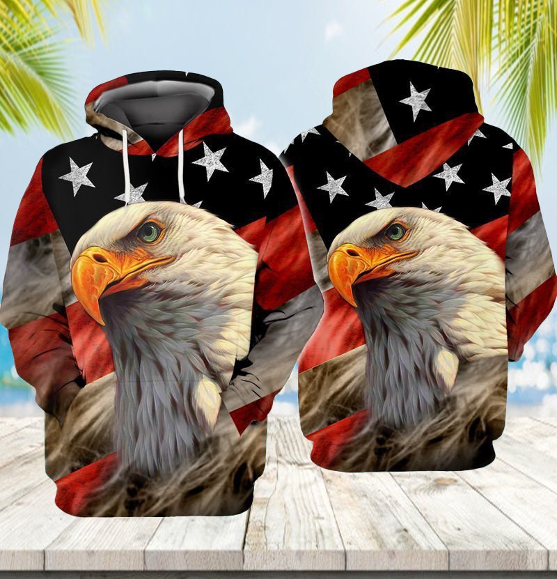 Big Eagle Head Pullover Hoodie American Eagle Sweatshirt Patriotic Hoodie Gift image 1