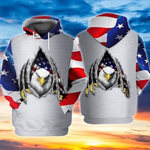 Eagle Patriot Claws Light Grey Hoodie American Flag Eagle Pullover for Eagle Lovers image 0