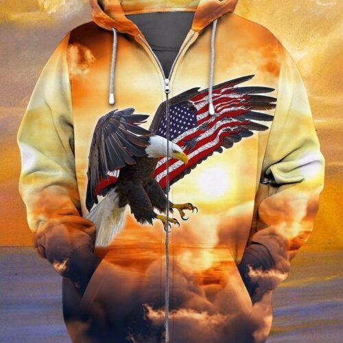 Patriotic Eagle American Flag Hoodie God Bless Us Sweatshirt USA Lover Gift Pullover image 0