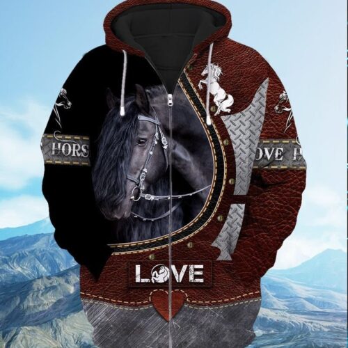 Love Horse Dark Brown Sweatshirt Hoodie for Horse Lovers Cozy Animal Pullover Gift image 0