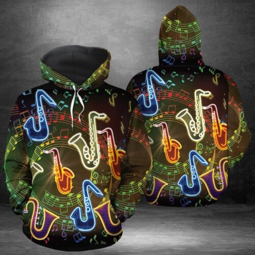 Unisex Saxophone Neon Light Hoodie Music Lover Saxophone Gift Saxophone Shirt image 0