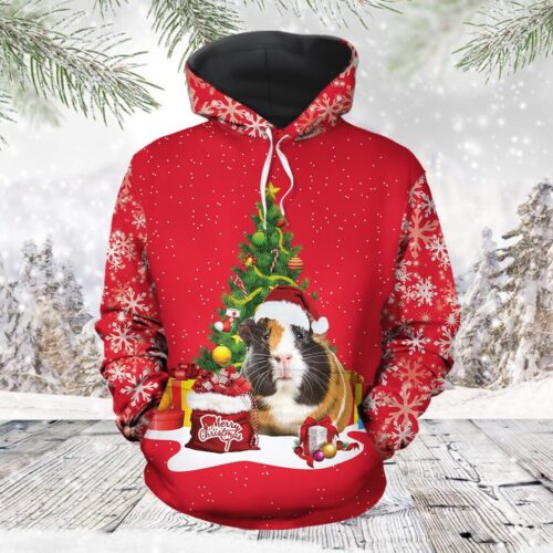 Unisex Guinea Pig Christmas Tree Sweatshirt Hoodie Festive Guinea Pig Pullover Holiday Hoodie image 1