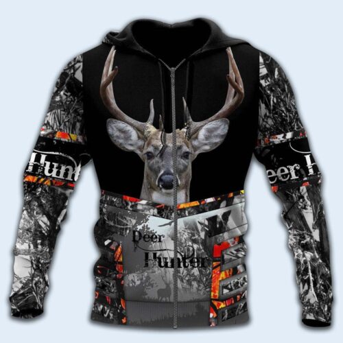 Deer Hunter Hoodie Black Gray Sweatshirt Hunting Gift for Men Deer Hunting Hoodie image 1