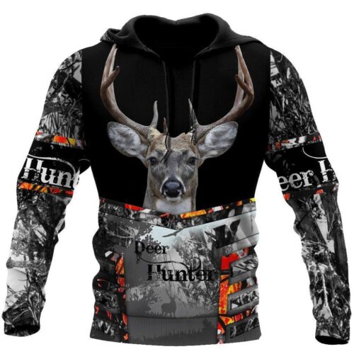 Deer Hunter Hoodie Black Gray Sweatshirt Hunting Gift for Men Deer Hunting Hoodie image 0