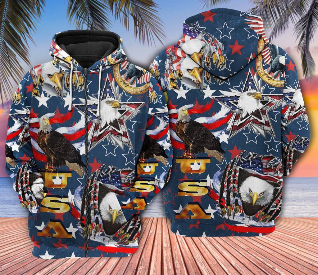 Unisex American Love Eagle Hoodie Patriotic Eagle Sweatshirt USA Flag Pullover Gift image 2