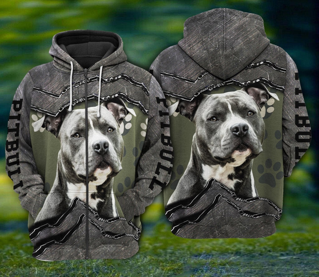 Pitbull Dog Lover Hoodie Sweatshirt Pitbull Pullover Dog Owner Gift Cozy Pitbull Zip Hoodie image 3