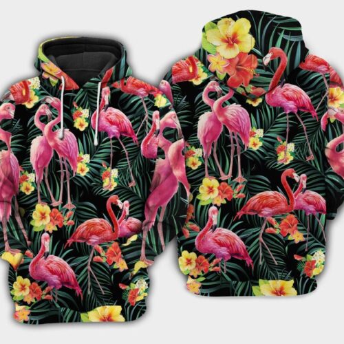 Unisex Floral Flamingo Couple Hoodie Sweatshirt Flamingo Lover Pullover Animal Print Hoodie image 0