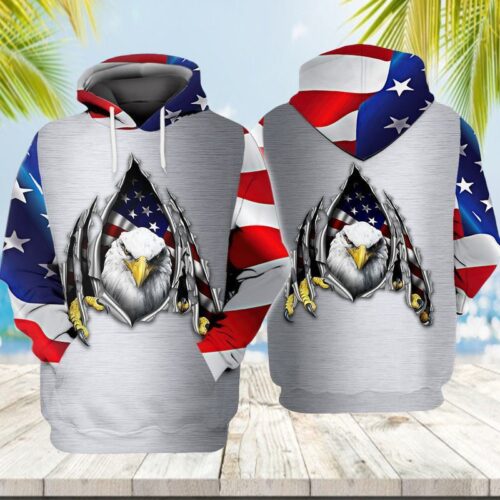 Eagle Patriot Claws Light Grey Hoodie American Flag Eagle Pullover for Eagle Lovers image 1