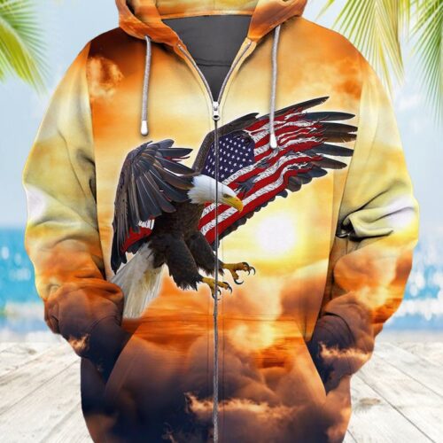 Patriotic Eagle American Flag Hoodie God Bless Us Sweatshirt USA Lover Gift Pullover image 1