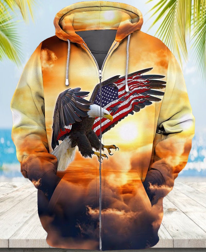 Patriotic Eagle American Flag Hoodie God Bless Us Sweatshirt USA Lover Gift Pullover image 1