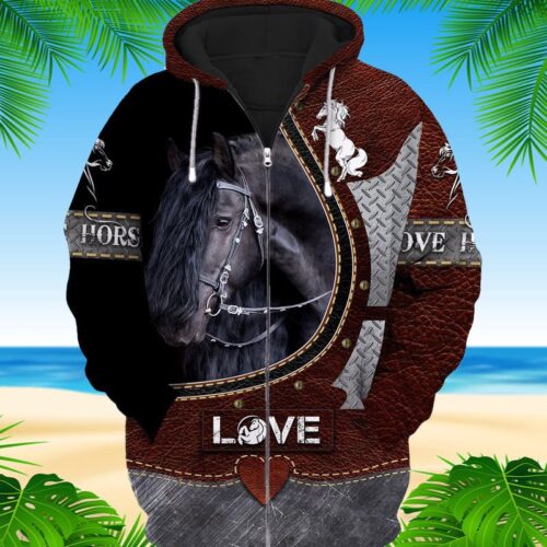 Love Horse Dark Brown Sweatshirt Hoodie for Horse Lovers Cozy Animal Pullover Gift image 1