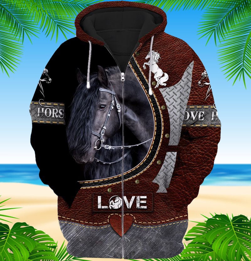 Love Horse Dark Brown Sweatshirt Hoodie for Horse Lovers Cozy Animal Pullover Gift image 1