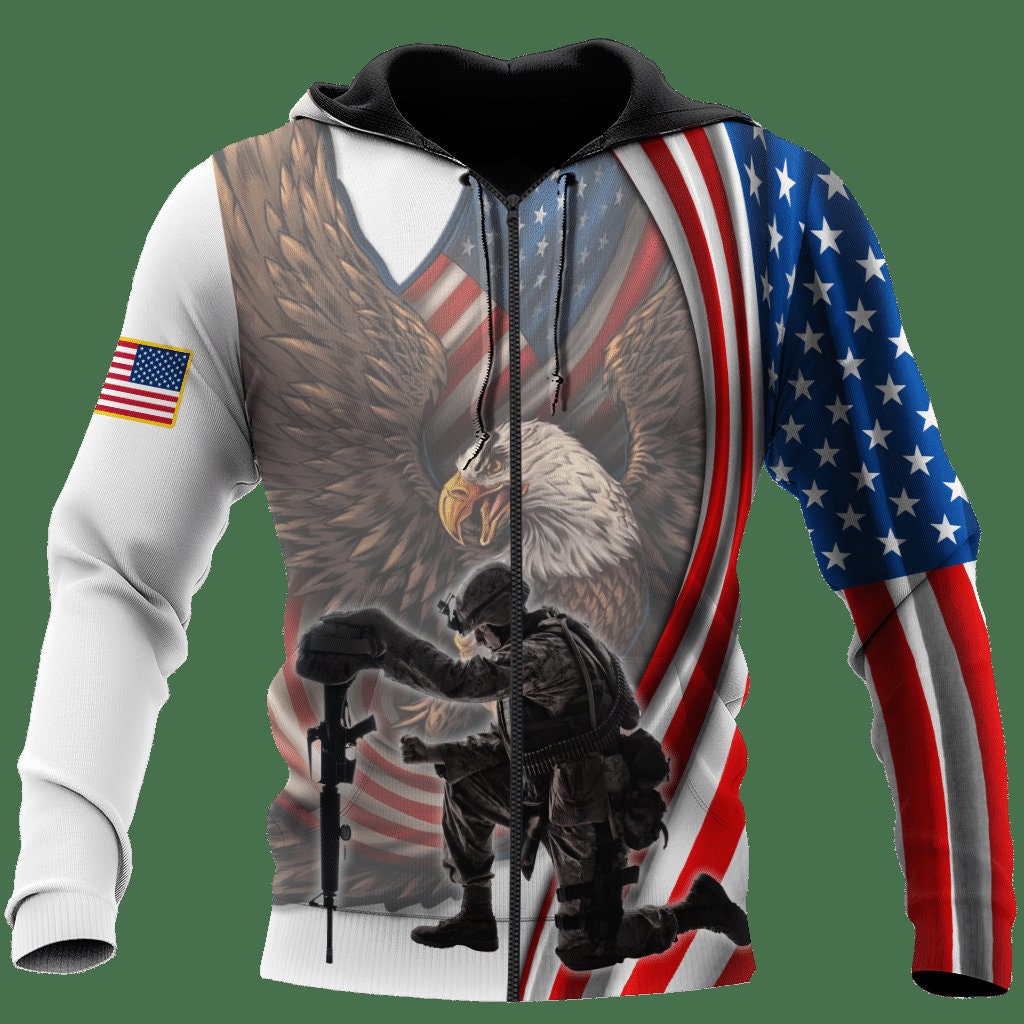 US Army Sweatshirt Hoodie American Military Zip Hoodie Patriotic US Army Gift image 2