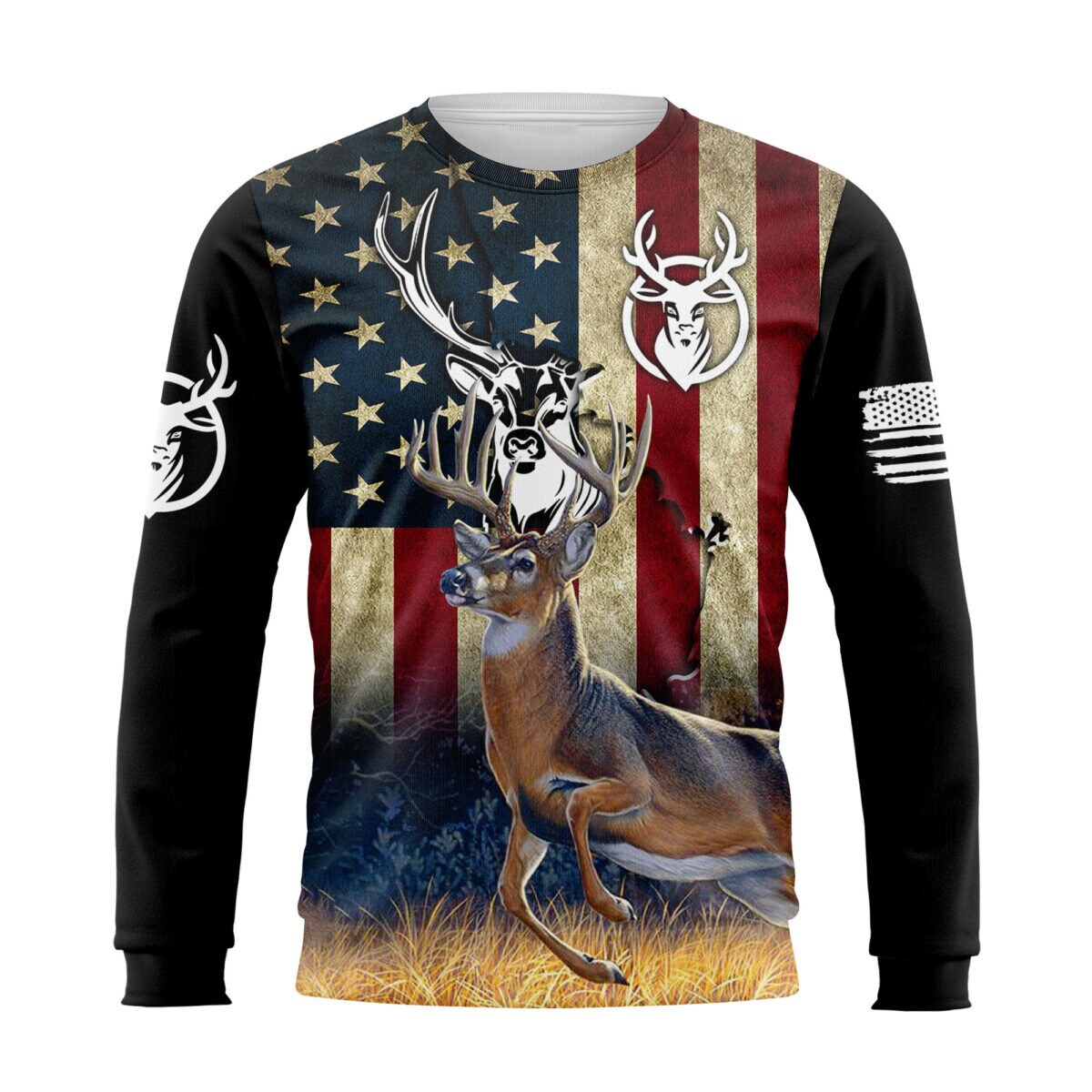 Deer Hunting USA Flag Hoodie Deer Lover Sweatshirt American Hunting Gift image 1