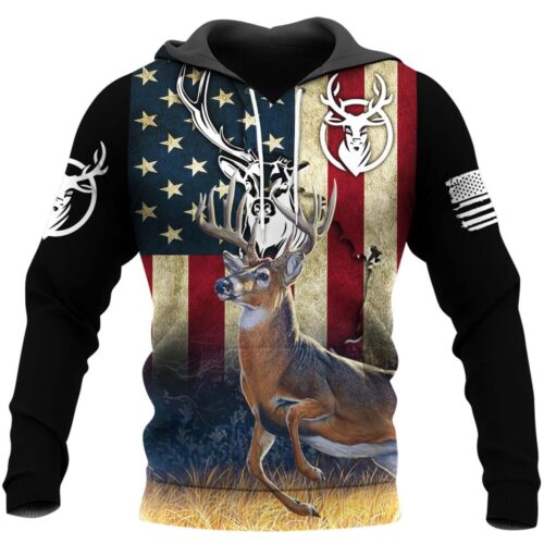 Deer Hunting USA Flag Hoodie Deer Lover Sweatshirt American Hunting Gift image 0