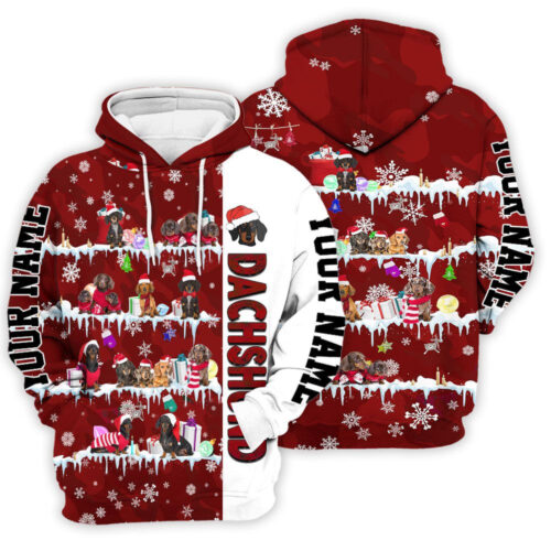 Personalized Dachshund Christmas Hoodie Unisex Novelty Sweatshirt with Front Pocket Gift image 0