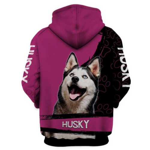 Unisex Pink Husky Hoodie Cute Dog Lover Pullover Husky Lover Apparel image 1