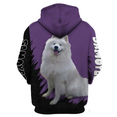 Unisex Purple Samoyed Hoodie Cute Dog Lover Pullover image 1