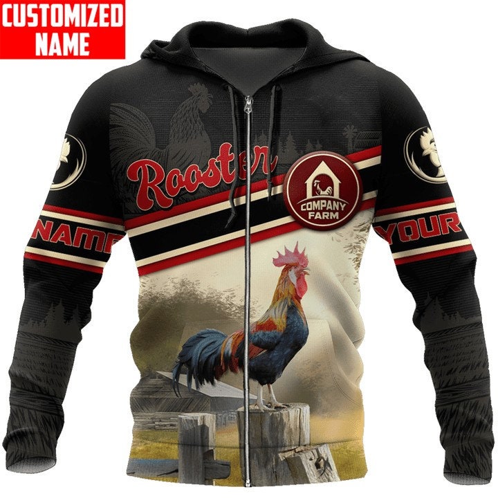 Personalized Rooster Sweatshirt Hoodie Custom Chicken Farm Animal Hoodie Rooster Lover Gift image 2