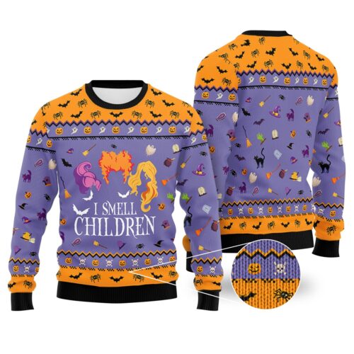 Hocus Pocus Ugly Christmas Sweatshirt Sanderson Sisters I Smell Children Sweater image 0