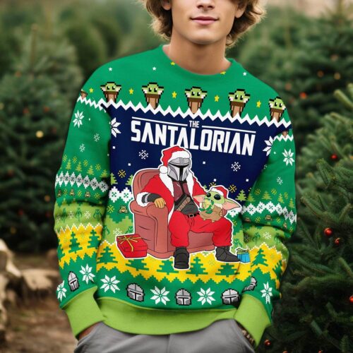 The Mandalorian Ugly Christmas Sweater with Baby Yoda Grogu Star Wars Sweatshirt for Holiday image 0