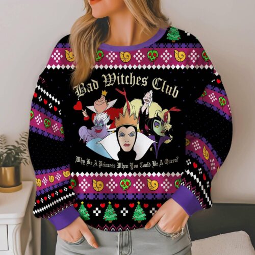 Villains Ugly Christmas Sweater Bad Witches Club Sweatshirt with Ursula Evil Queen Maleficent image 1