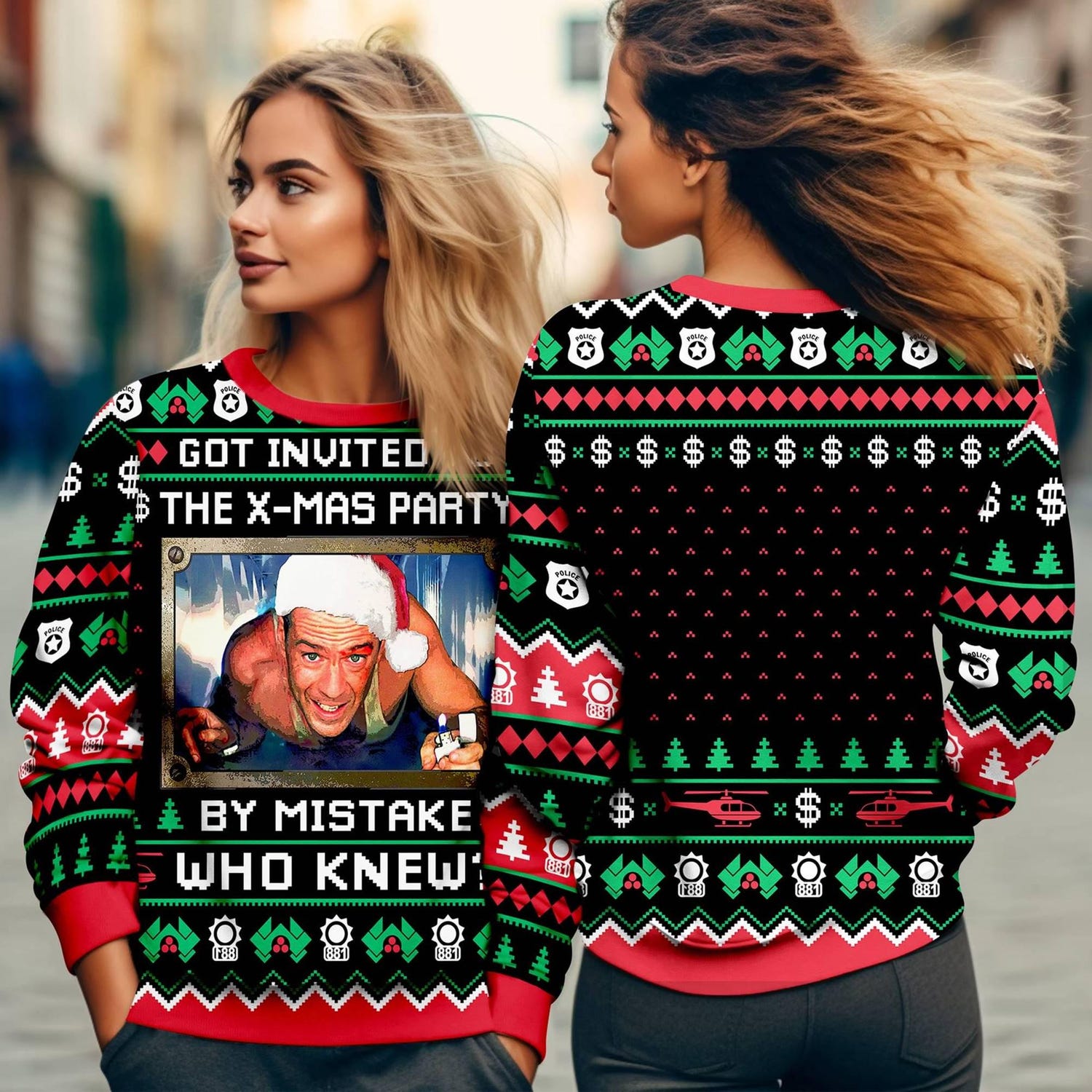 Die Hard Ugly Christmas Sweatshirt John McClane Yippee Ki Yay Sweater Nakatomi Xmas 1988 image 2