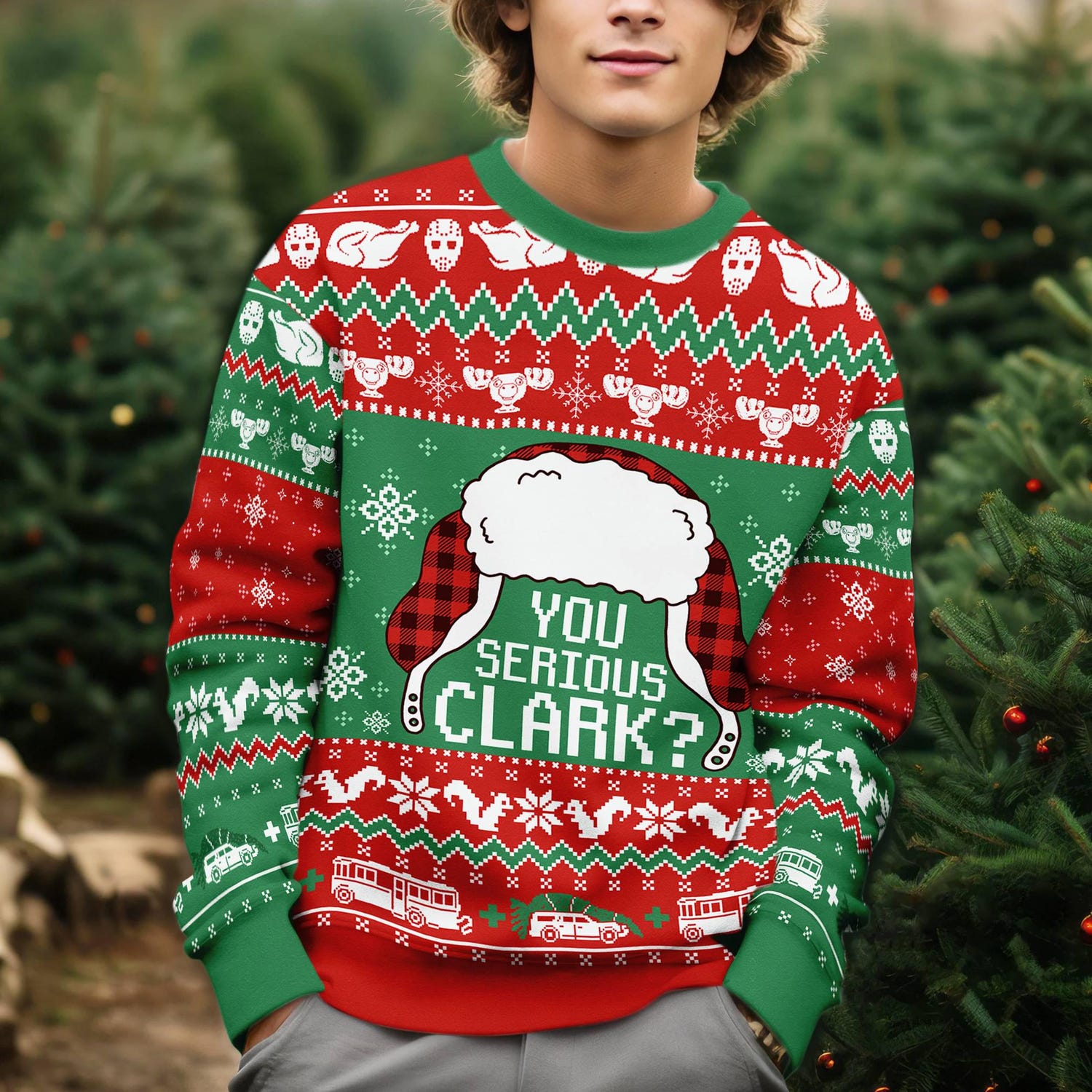 National Lampoon's Christmas Vacation Ugly Sweater Are You Serious Clark Cousin Eddie Sweatshirt image 3