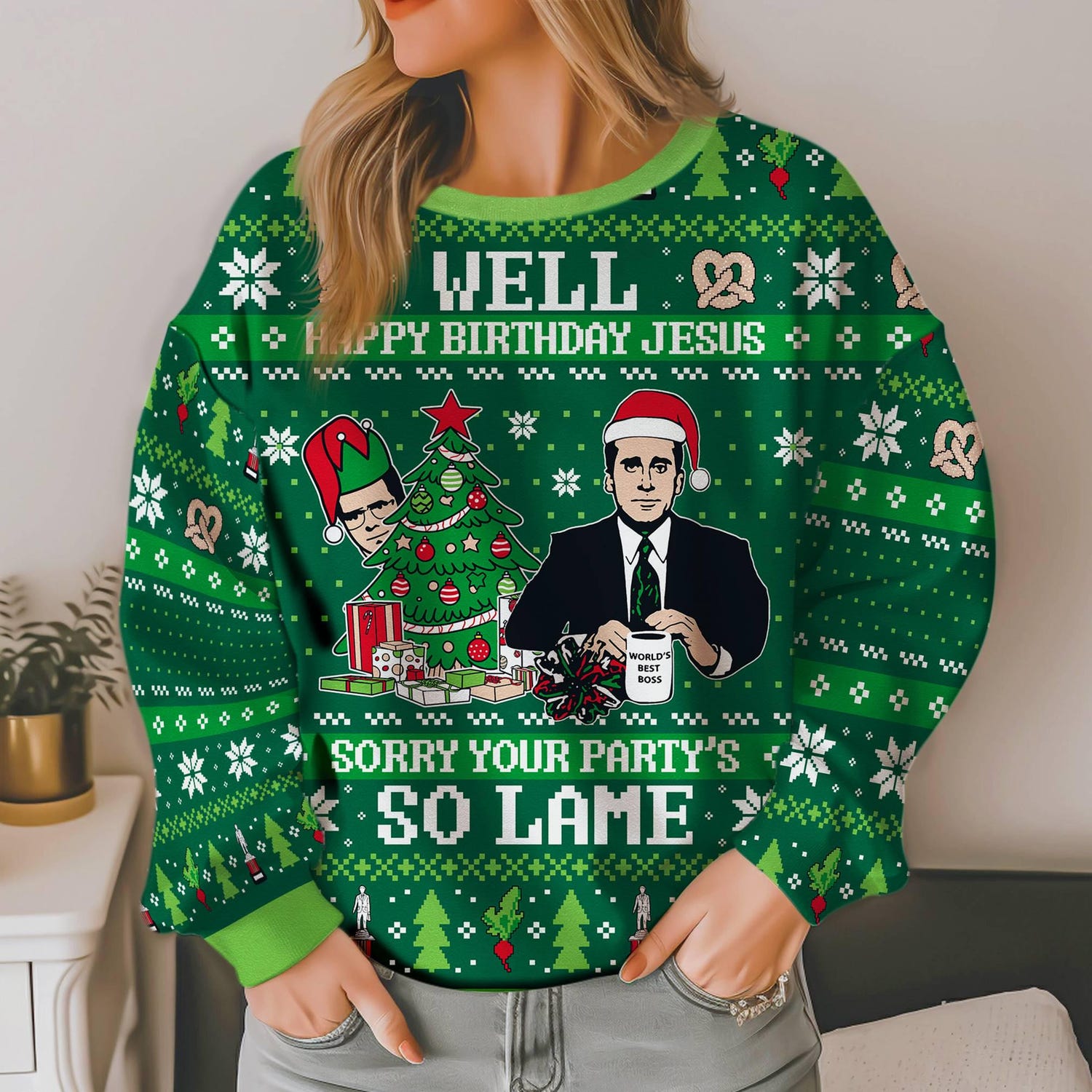 The Office Michael Scott Ugly Christmas Sweater Funny Holiday TV Show Sweater Gift image 2