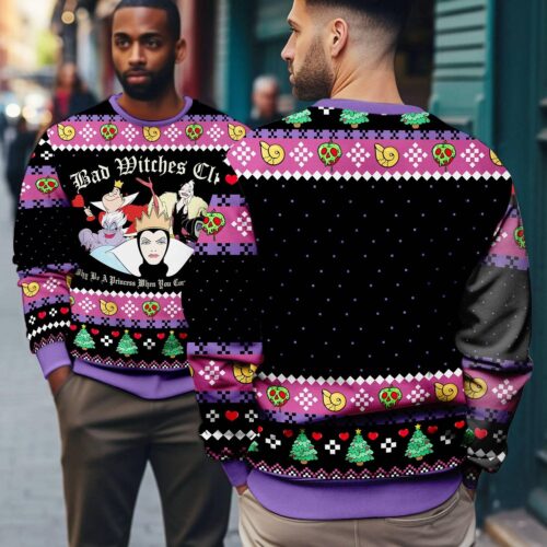 Villains Ugly Christmas Sweater Bad Witches Club Sweatshirt Disney Villains Holiday Pullover image 0