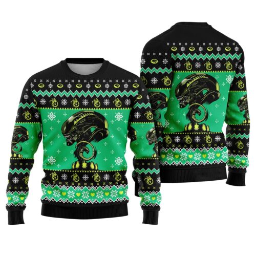 Xenomorph Alien Christmas Sweatshirt Ugly Christmas Sweater Alien Movie Xmas Gift image 0