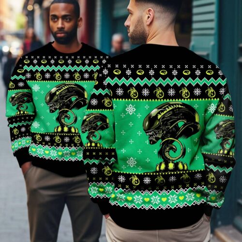 Xenomorph Alien Christmas Sweatshirt Ugly Christmas Sweater Alien Movie Xmas Gift image 1