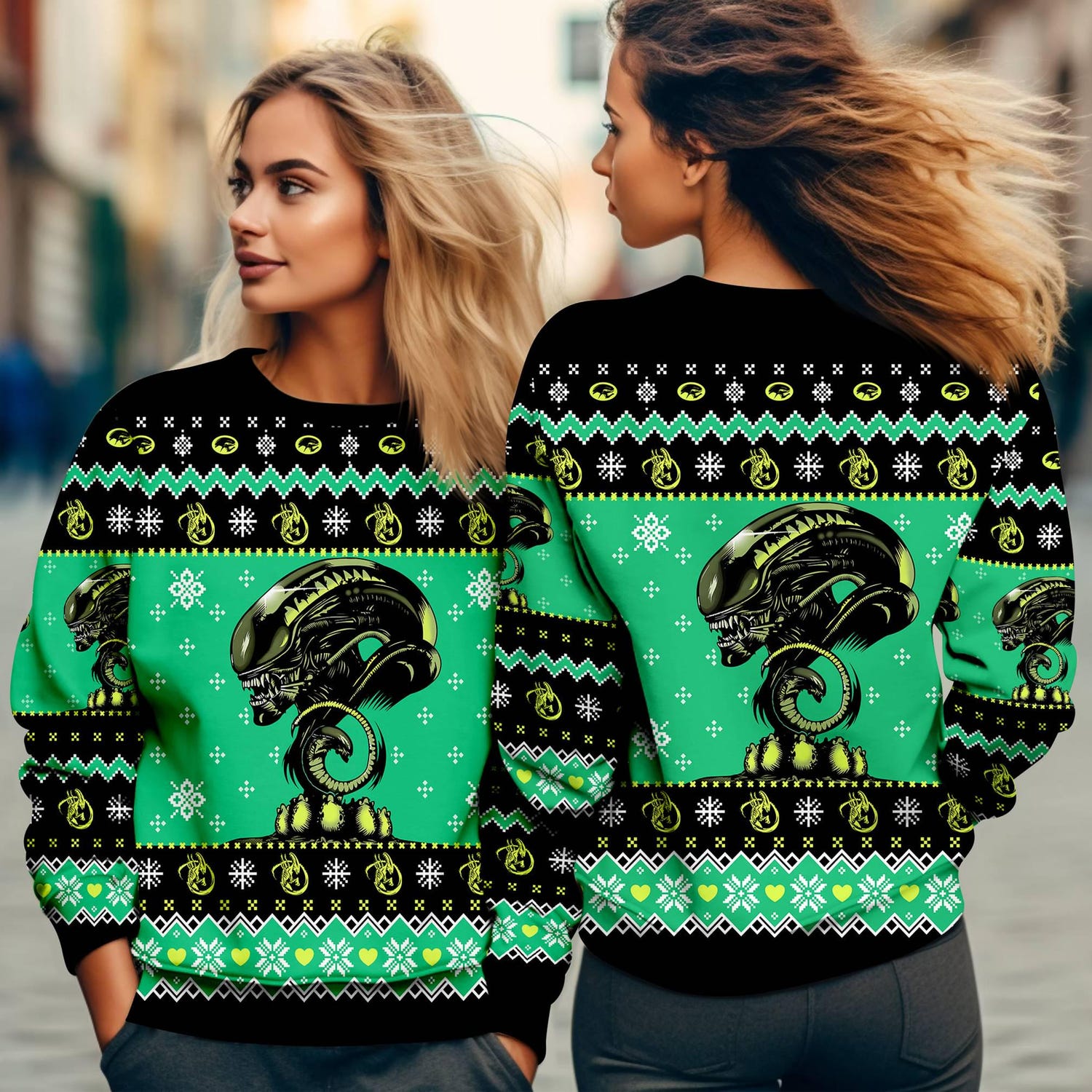 Xenomorph Alien Christmas Sweatshirt Ugly Christmas Sweater Alien Movie Xmas Gift image 2