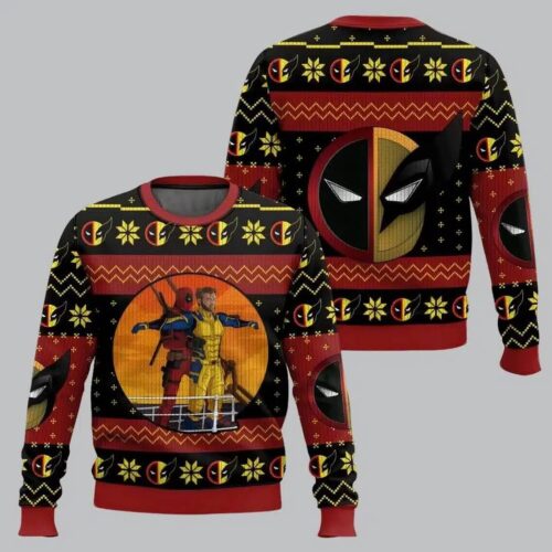 Deadpool Wolverine Christmas Sweatshirt Marvel Superhero Ugly Sweater Holiday Gift Idea image 0