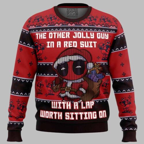 Marvel Deadpool Christmas Sweatshirt Ugly Sweater Superhero Holiday Gift Red Suit Design image 0