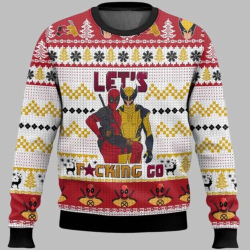 Deadpool Wolverine Ugly Christmas Sweater Sweatshirt Marvel Superhero Holiday Gift image 0