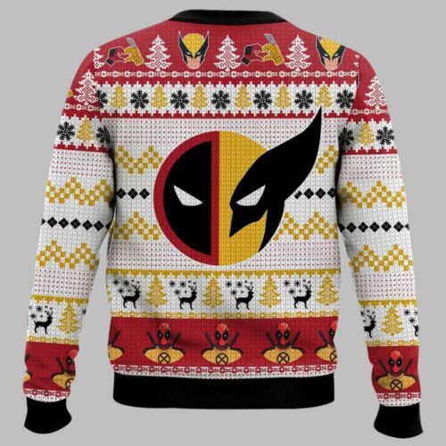 Deadpool Wolverine Ugly Christmas Sweater Sweatshirt Marvel Superhero Holiday Gift image 1