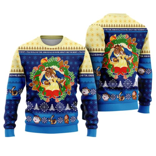 Beauty and the Beast Christmas Sweatshirt Belle and Beast Ugly Sweater Disney Xmas Sweater image 0