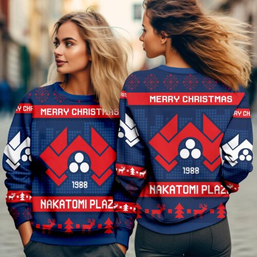 Die Hard Christmas Sweatshirt Hans Gruber Falling Nakatomi Plaza 1988 Ugly Sweater image 0