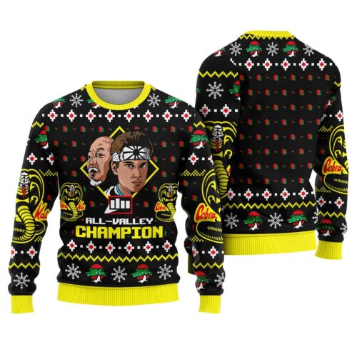 Karate Kid Ugly Christmas Sweatshirt LaRusso & Lawrence Holiday Sweater All Valley Champion Xmas Apparel image 1