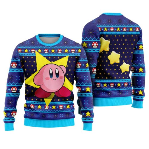 Kirby Christmas Sweatshirt Pink Kirby Ugly Sweater Video Game Xmas Apparel image 0