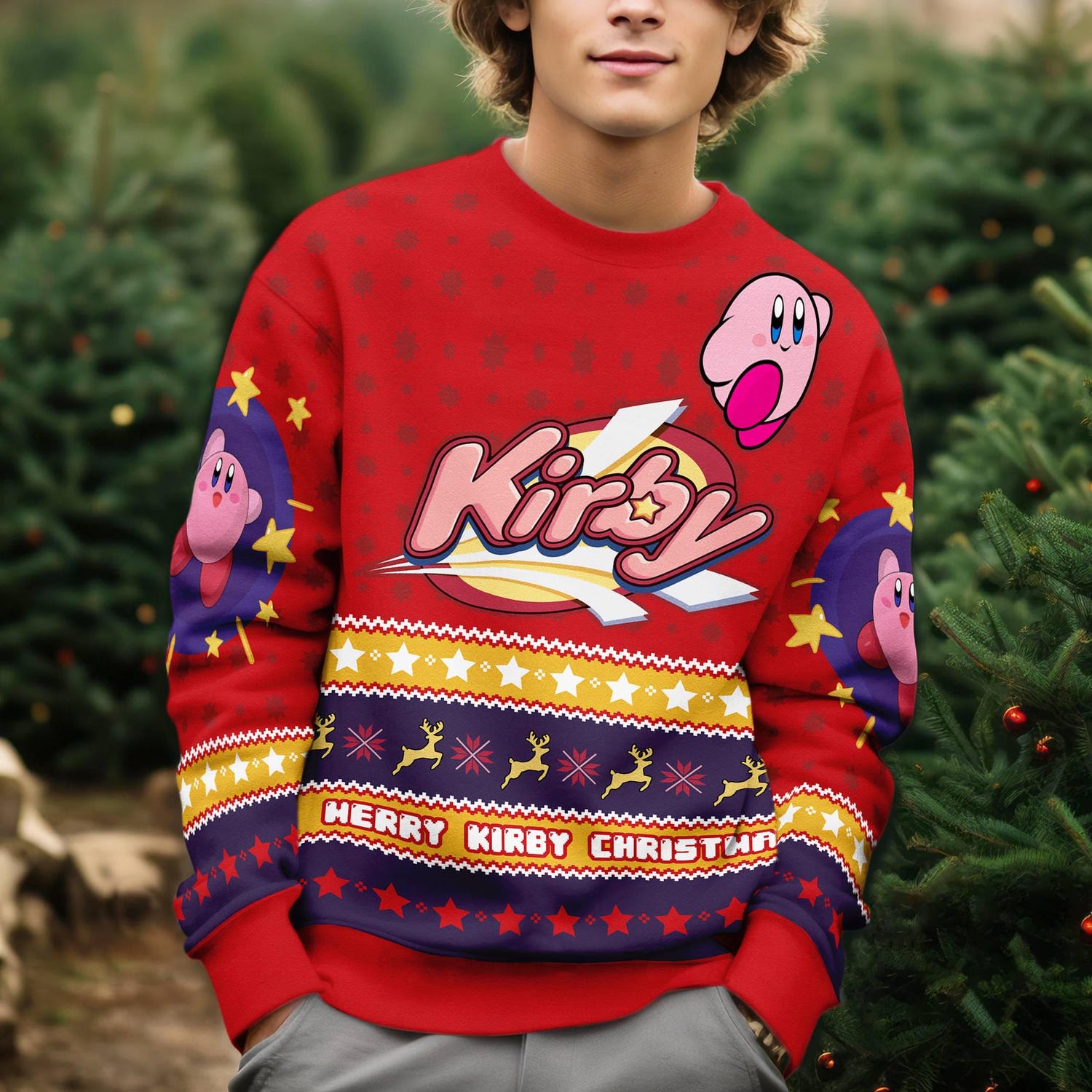 Kirby Video Game Ugly Christmas Sweatshirt Pink Kirby Sweater Ugly Xmas Gaming Apparel image 4