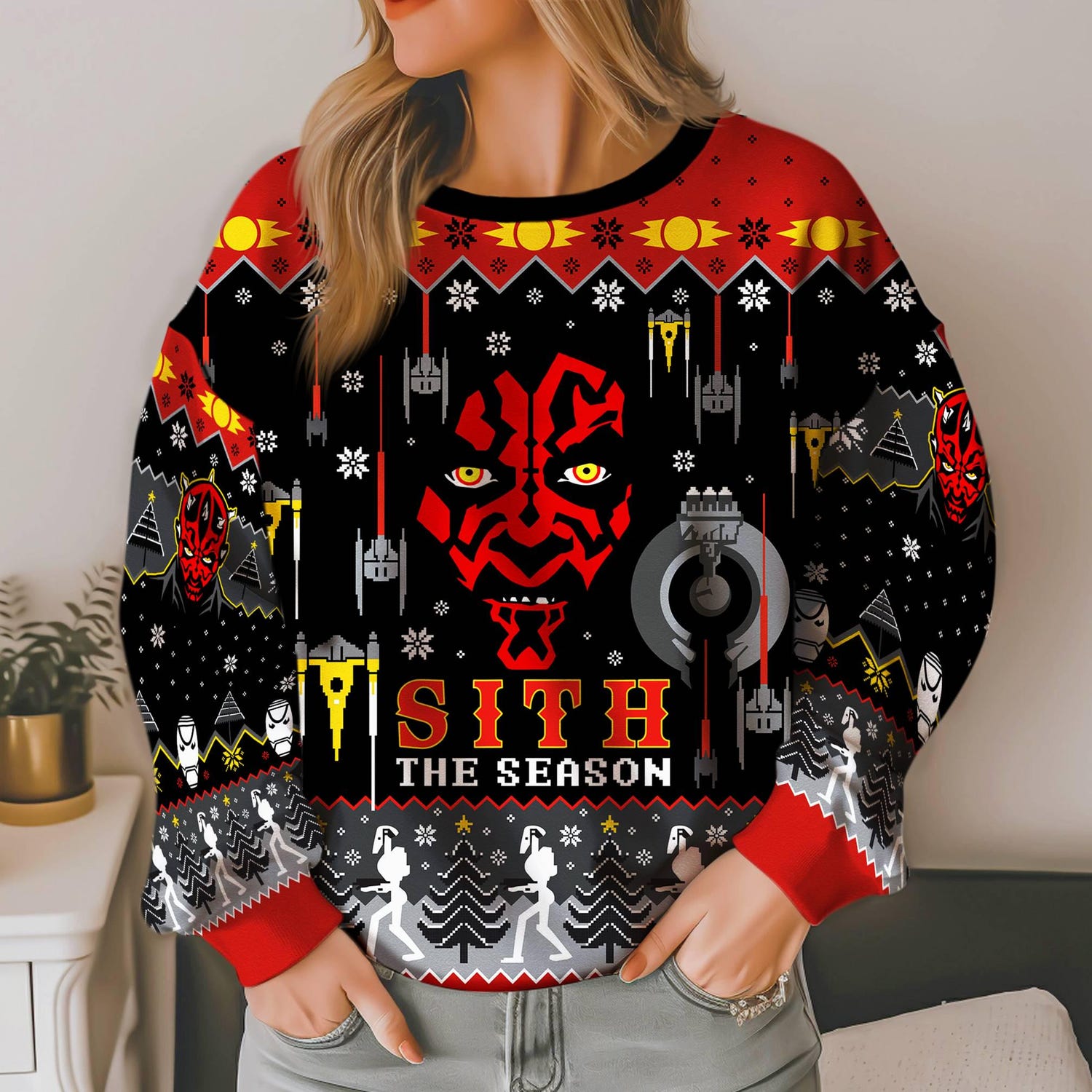 Star Wars Christmas Sweater Darth Maul Sith Ugly Xmas Sweatshirt Darth Vader Holiday Pullover image 3